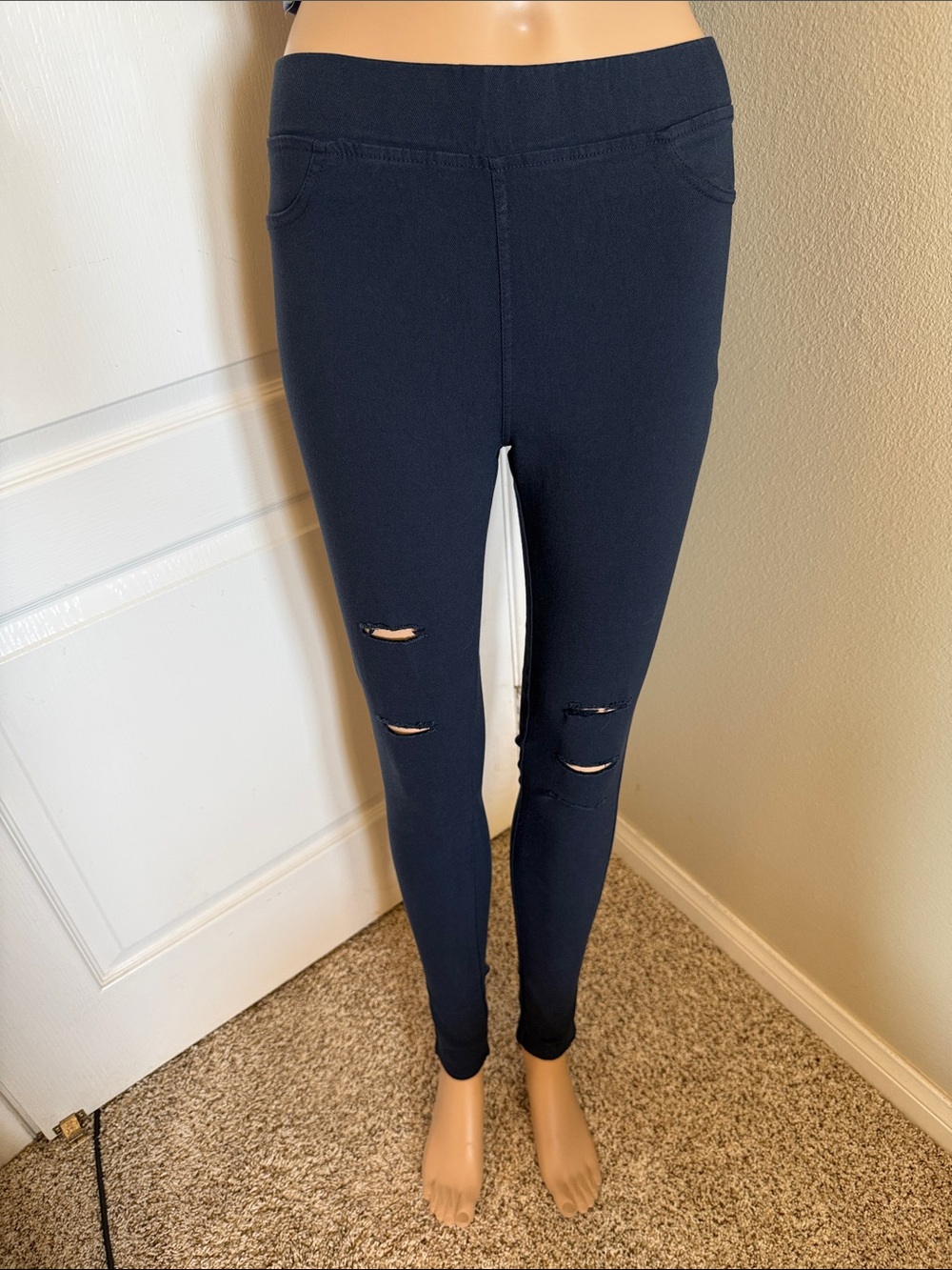 Women's Navy Distressed Denim Jeggings